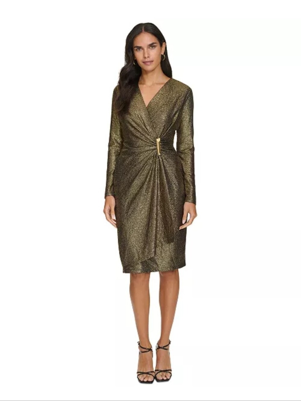 NWT Calvin Klein Gold Metallic Wrap Sheath Cocktail Party Dress 18W Plus $149